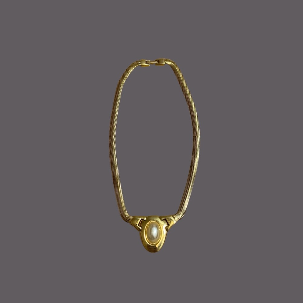 Vintage Gold Napier Faux Pearl Choker Necklace